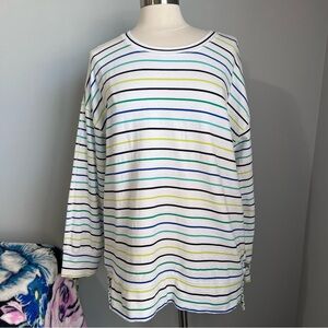 T By Talbots UPF 50+ L Dare Stripe Cozy Crush Crewneck Sweatshirt